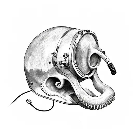 skull in diving helmet with tentacles around tattoo design idea