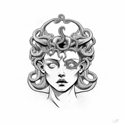 medusa holding perseus decapitated head tattoo design idea