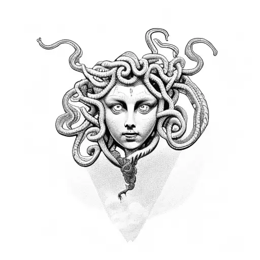 create a draw of medusa holding the head of perseus tattoo design idea