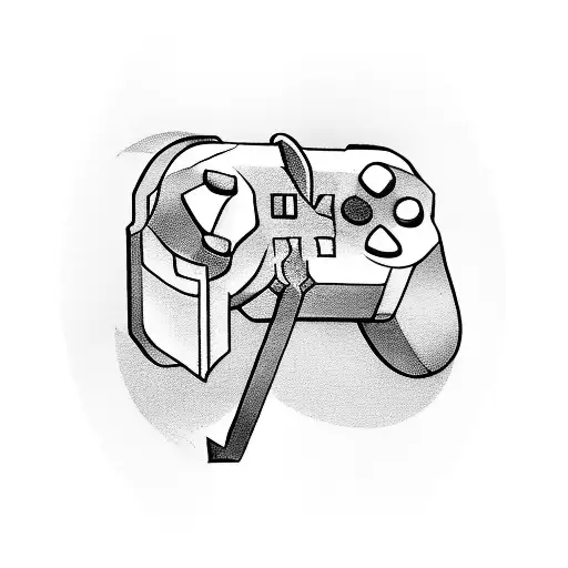 A gaming console controller morphing into a medieval key unlocking a dungeon tattoo design idea