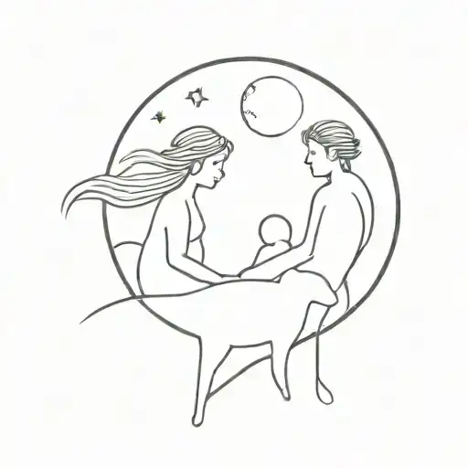 Harvest moon with silhouette of couple tattoo design idea