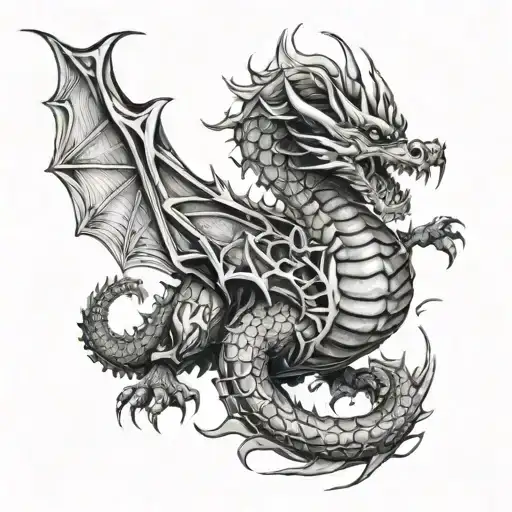 mechanical dragon warrior tattoo design idea