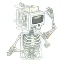 skeleton with a TV on its head in the form tattoo design idea