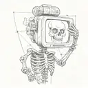 skeleton with a TV on its head in the form tattoo design idea