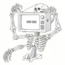 skeleton with a TV on its head in the form tattoo design idea