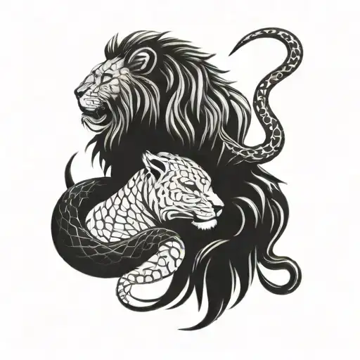 lion, snake and loneliness tattoo design idea