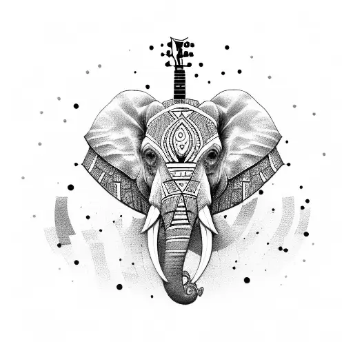 A tribal-inspired elephant playing a guitar tattoo design idea