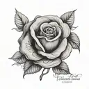 A black and grey realistic rose intertwined with a meaningful quote about family tattoo design idea