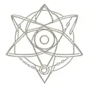 atom logo mixed with the eye of horus tattoo design idea