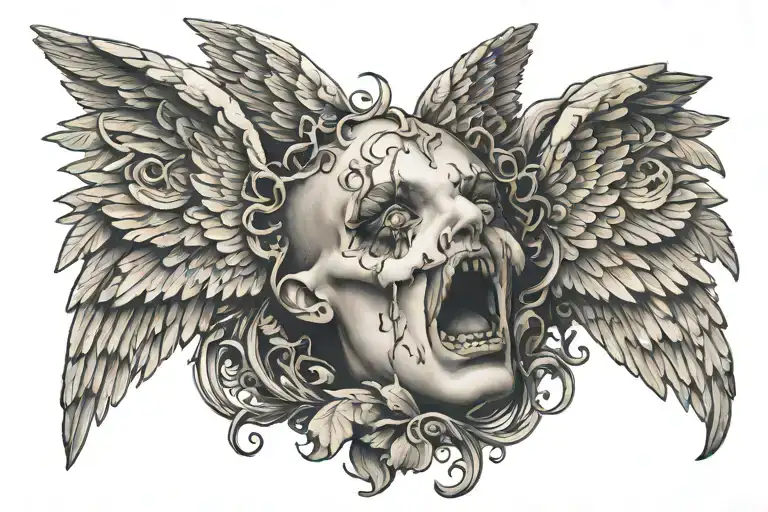 fallen angel face tattoo design idea