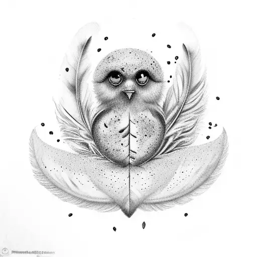 A coffee bean morphing into a feather, with birds soaring out from the tip of the feather tattoo design idea