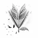 A coffee bean morphing into a feather, with birds soaring out from the tip of the feather tattoo design idea