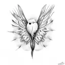 A coffee bean morphing into a feather, with birds soaring out from the tip of the feather tattoo design idea