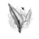 A coffee bean morphing into a feather, with birds soaring out from the tip of the feather tattoo design idea