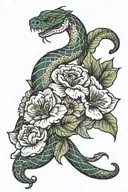 forarm tattoo with snake wrapped around arm and flowers and butterflies tattoo design idea