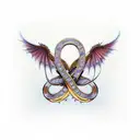 beautiful and unique tattoo design of a gold infinity symbol with a crystal rose and twin gold dragons with sapphire blu tattoo design idea