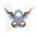 beautiful and unique tattoo design of a gold infinity symbol with a crystal rose and twin gold dragons with sapphire blu tattoo design idea