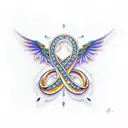 beautiful and unique tattoo design of a gold infinity symbol with a crystal rose and twin gold dragons with sapphire blu tattoo design idea