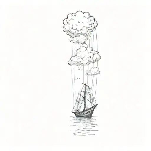 clouds and a boat sailing ship battling tattoo design idea
