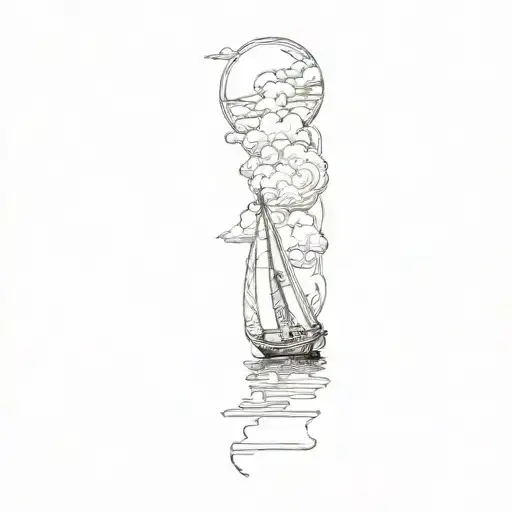 clouds and a boat sailing tattoo design idea
