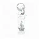 clouds and a boat sailing ship battling tattoo design idea