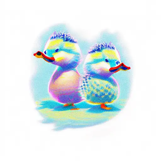  A duck and a hedgehog crossing a rainbow tattoo design idea