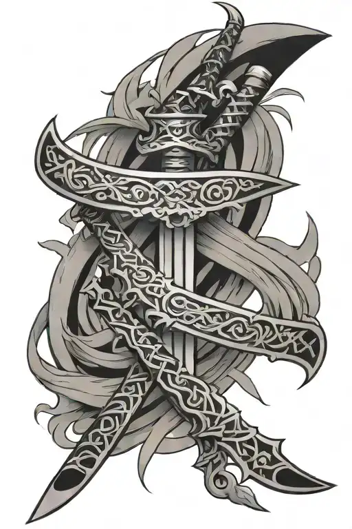 katanas shaped like the letter V tattoo design idea