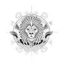 lion inside a phoenix flying in a circle tattoo design idea