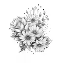 bouquet of flowers with the birth flowers of may, november, august, and january  tattoo design idea