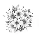 bouquet of flowers with the birth flowers of may, november, august, and january  tattoo design idea