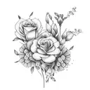 bouquet of flowers with the birth flowers of may, november, august, and january  tattoo design idea