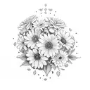 bouquet of flowers with the birth flowers of may, november, august, and january  tattoo design idea