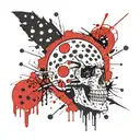 sketch of a minimalist thrash polka-dot tattoo with the words “no one's coming.” tattoo design idea