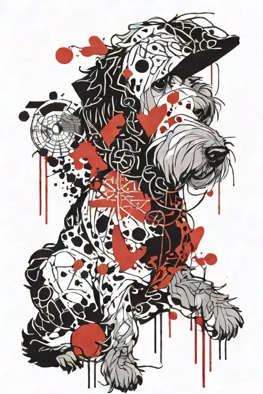 golden doodle and trash polka style tattoo tattoo design idea