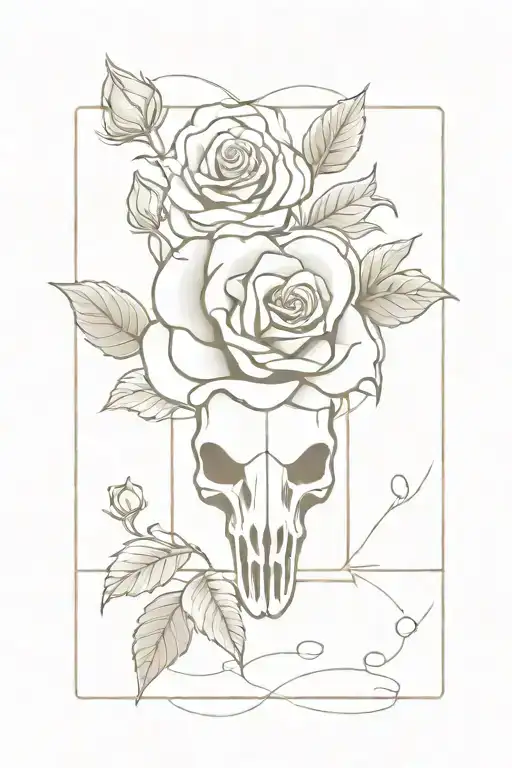 rectangle card with floral roses and a rams skull in the centre  tattoo design idea