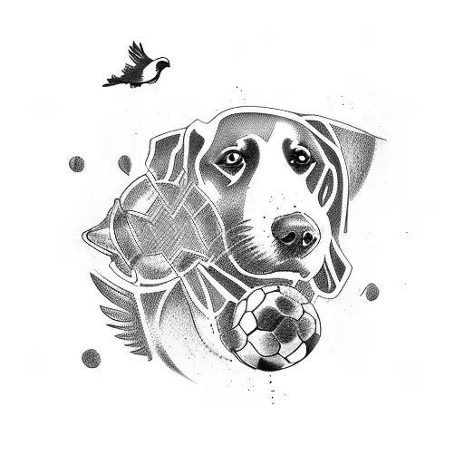 A tattoo of a dog and a parrot playing a sport together tattoo design idea