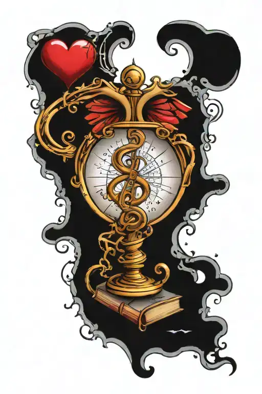 open book with dna coming out of it and a semi colon heart and a compass  tattoo design idea