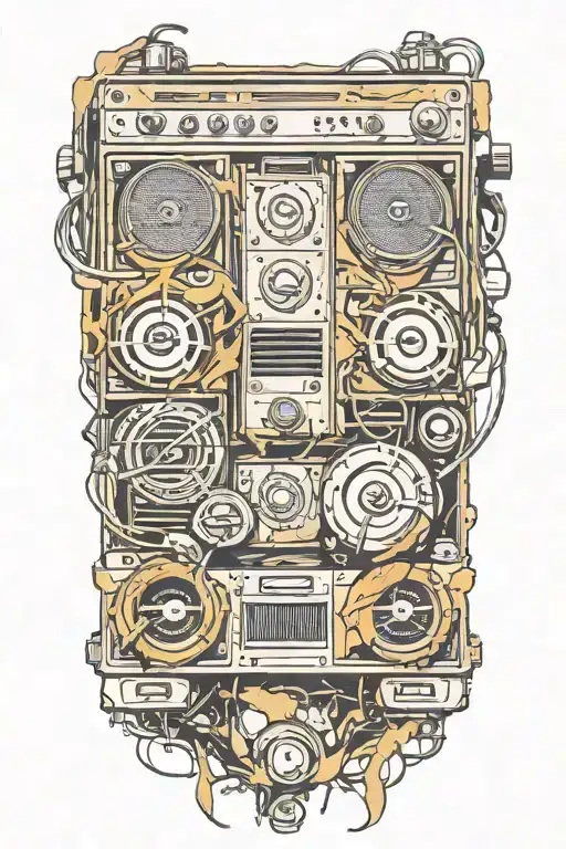 torn flesh with speakers and amps inside tattoo design idea