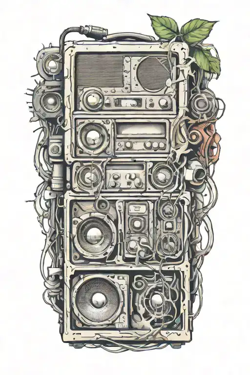 torn flesh with speakers and amps inside tattoo design idea
