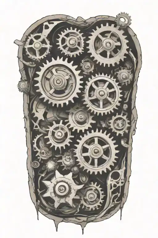 torn flesh with Hydraulics and gears inside tattoo design idea