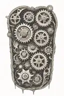 torn flesh with Hydraulics and gears inside tattoo design idea