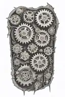torn flesh with Hydraulics and gears inside tattoo design idea
