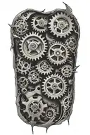torn flesh with Hydraulics and gears inside tattoo design idea