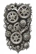 torn flesh with Hydraulics and gears inside tattoo design idea