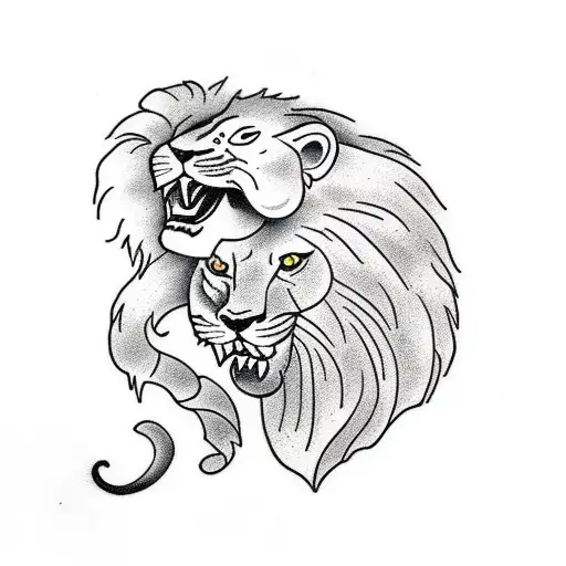 lion fighting snake  tattoo design idea