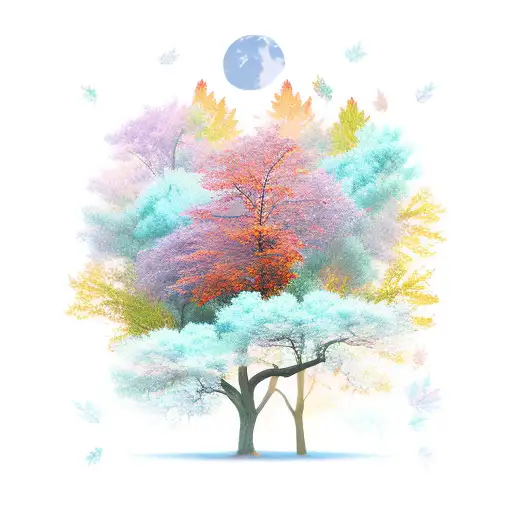 A beautiful autumn landscape with leaves falling and a Bible verse incorporated tattoo design idea