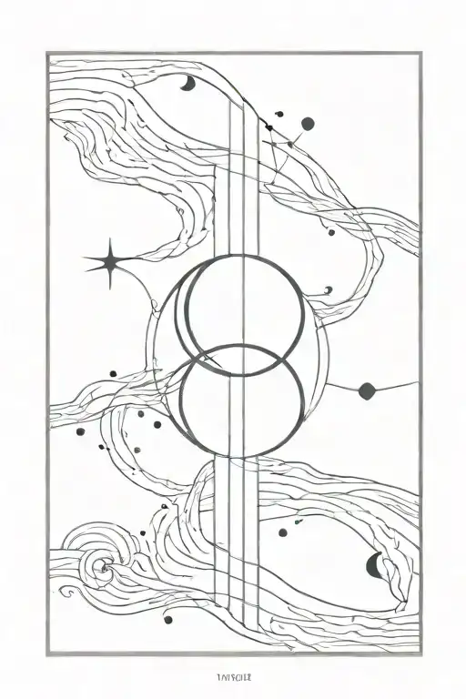 back, one full moon radiating cosmic energy and one new moon with void tendrils, symmetrical either side of the spine.  tattoo design idea