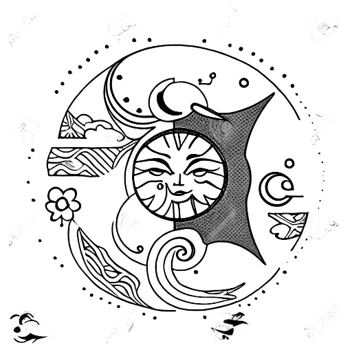 sun and moon on a flower branch on collarbone tattoo design idea