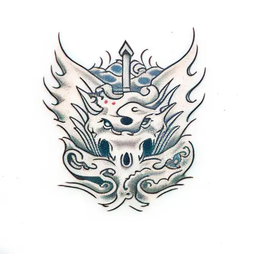 double face with dragon tattoo design idea