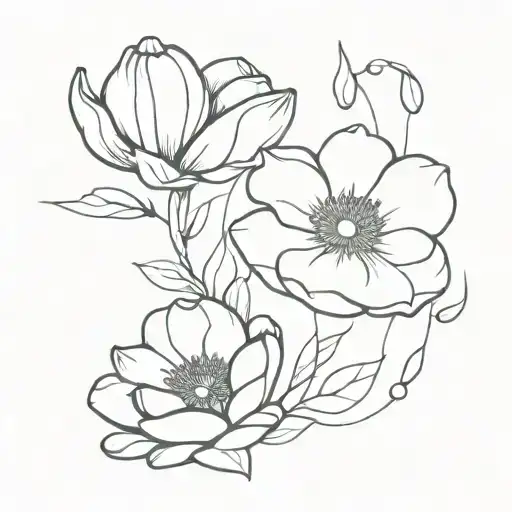 rose, waterlily, poppy, morning glory, cosmo flower tattoo design idea